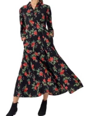 ellos Black Maxi Dress with Red Rose Print